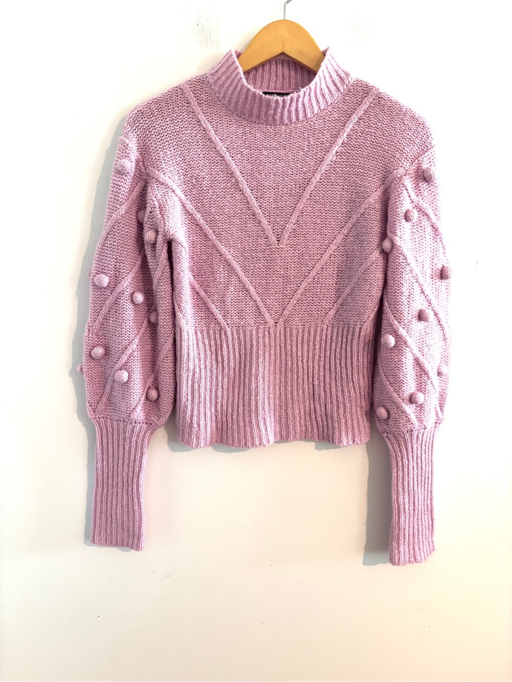 Nasty Gal Size S Women's Pink Pom-Pom Knit Stretchy Sweater
